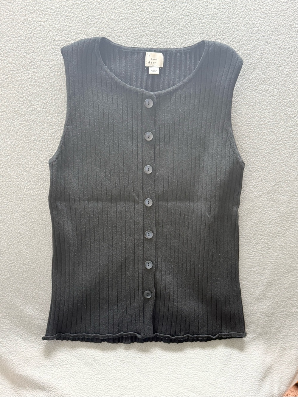 a new day Black Ribbed Button-Front Tank Top